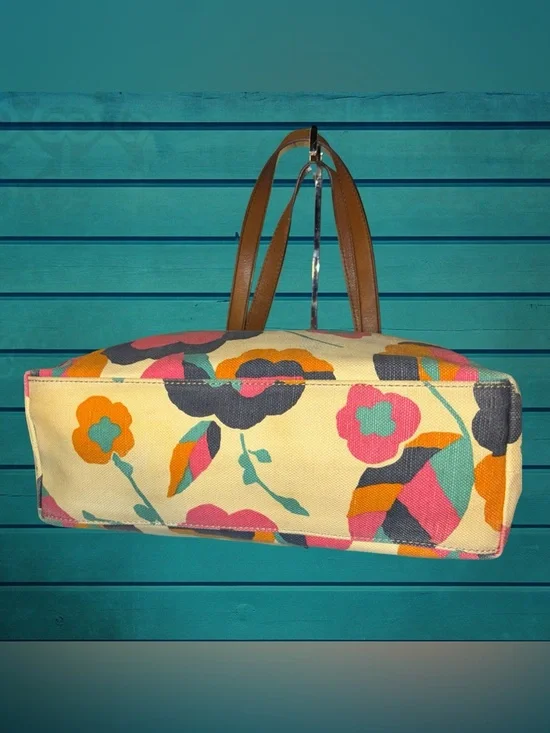 Fossil Cream Canvas Tote with Multicolor Floral Print and Brown Leather Handles - Picture 3 of 13